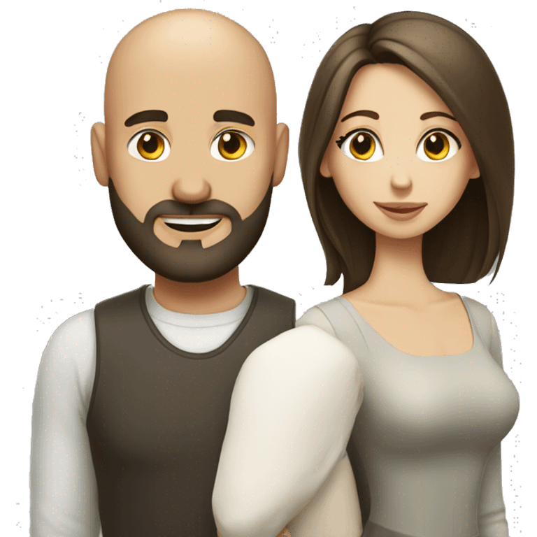 Bald man with a beard and his young brunette wife emoji