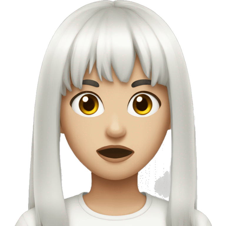 girl, black long hair, white bangs, rage emoji