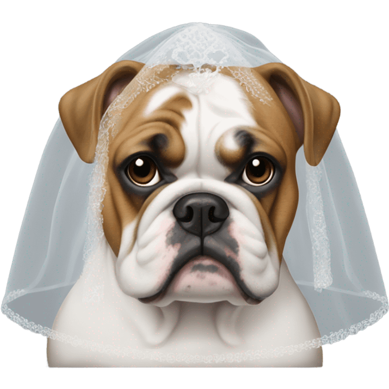 English bulldog with bridal veil emoji