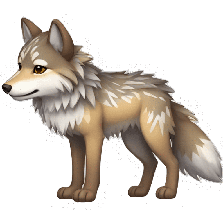 Fluffy Shy Colorful Chibi Spiritual Coywolf With Shiny Tribal Markings Full Body emoji