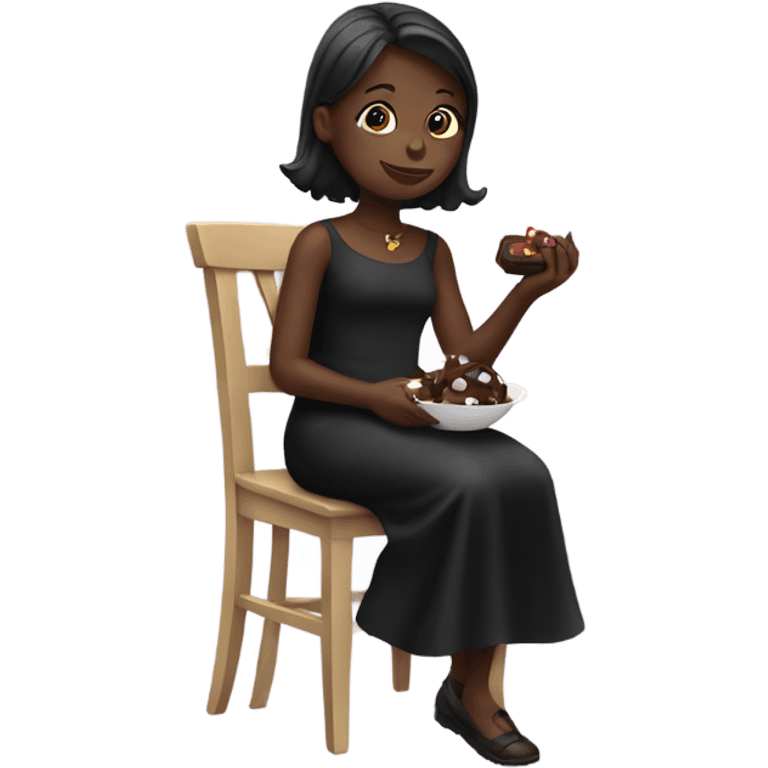 girl in black dress sitting eating chocolate  emoji