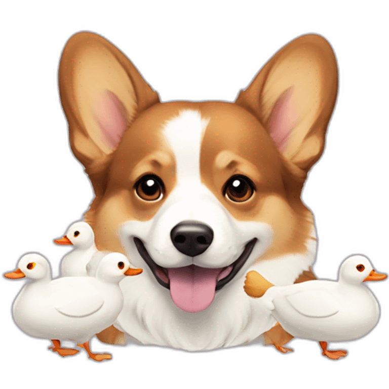 tricolor corgi with white ducks emoji