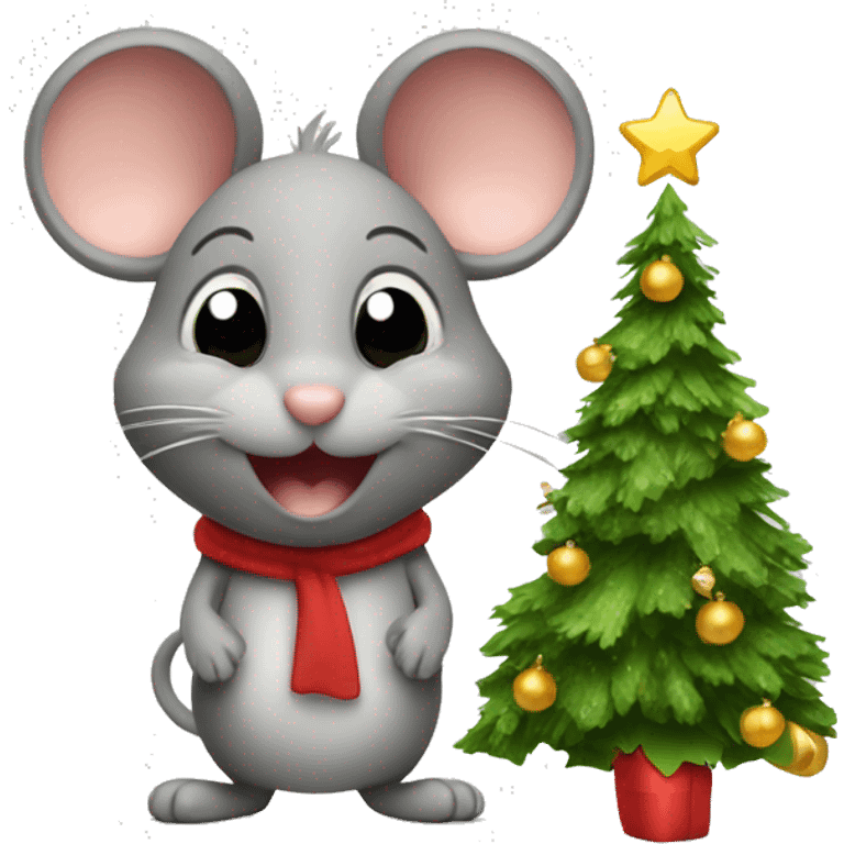 Cute Mouse with Christmas tree emoji