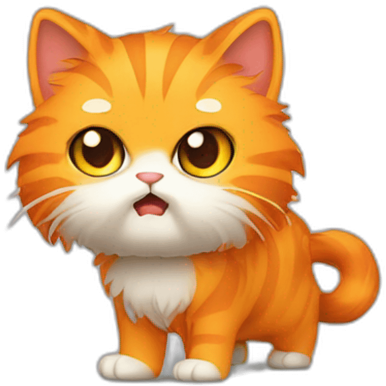 cute angry orange hairy cat full body with long tai emoji