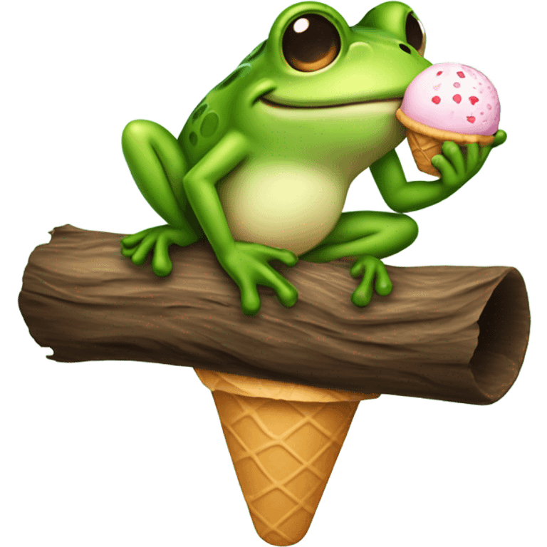 A frog on a log eating ice cream emoji