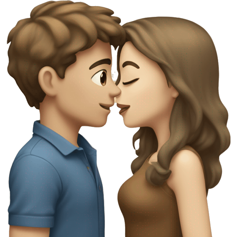 A pale brunette boy and a pale brown-haired girl kissing emoji