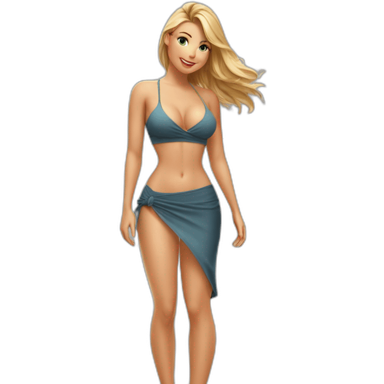 full body back view curvy caucasian-beauty-in slit skirt lifted by the wind bikini emoji