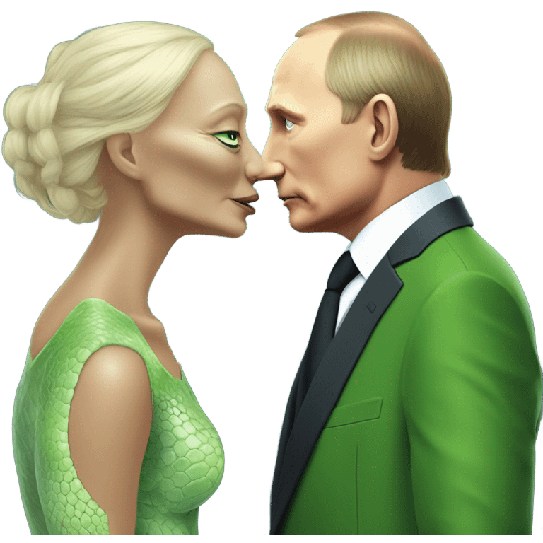 a Reptilian alien woman kissing Vladimir Putin  emoji