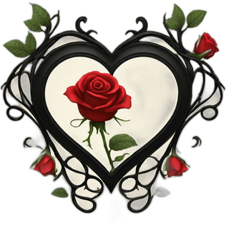 red roses on heart shaped black vine frame goth style emoji