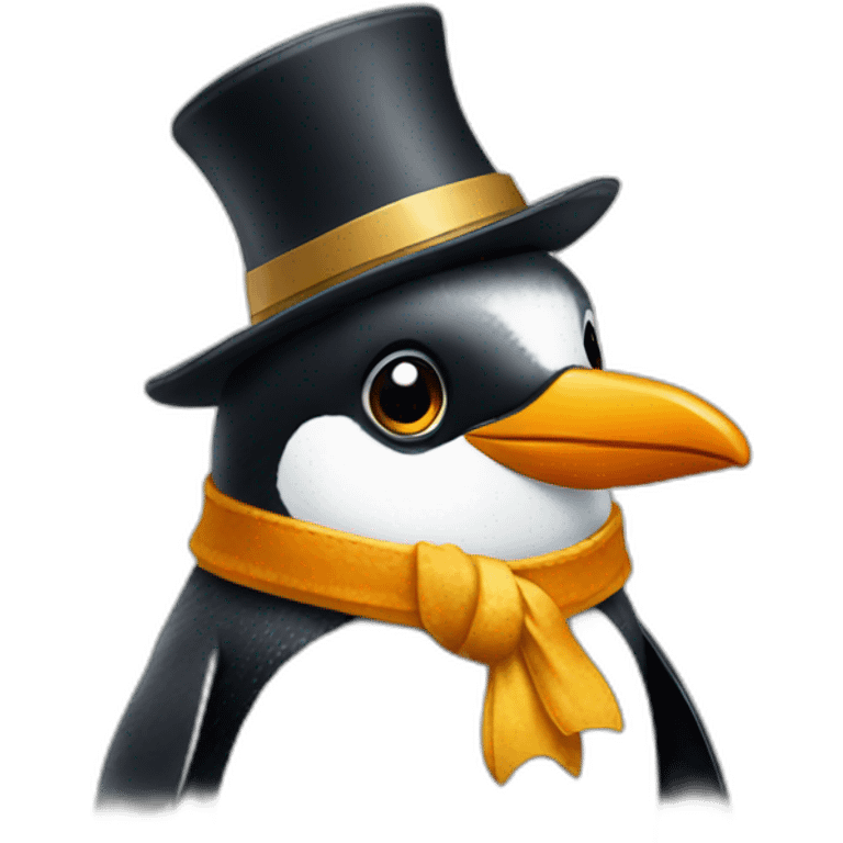 A penguin with a hat emoji