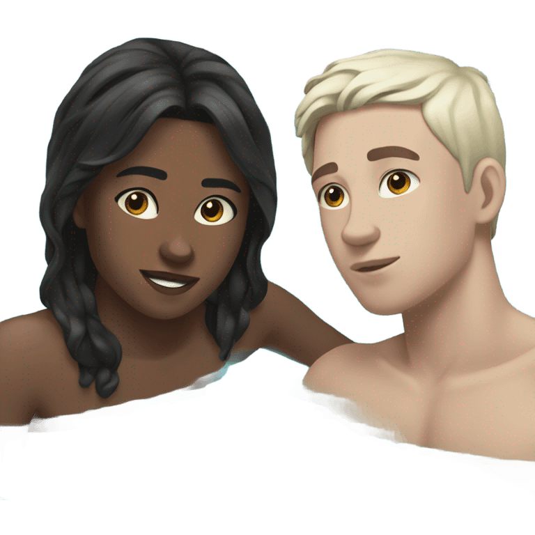 two teenagers in swimming pool white skin black hair  emoji