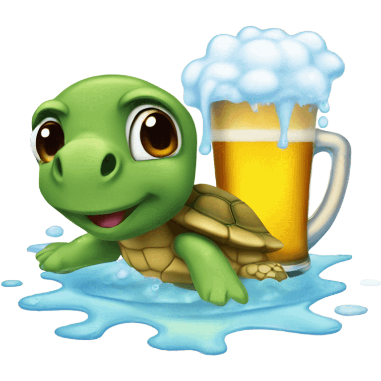 Cute little turtle takes a bath in a beer glass emoji