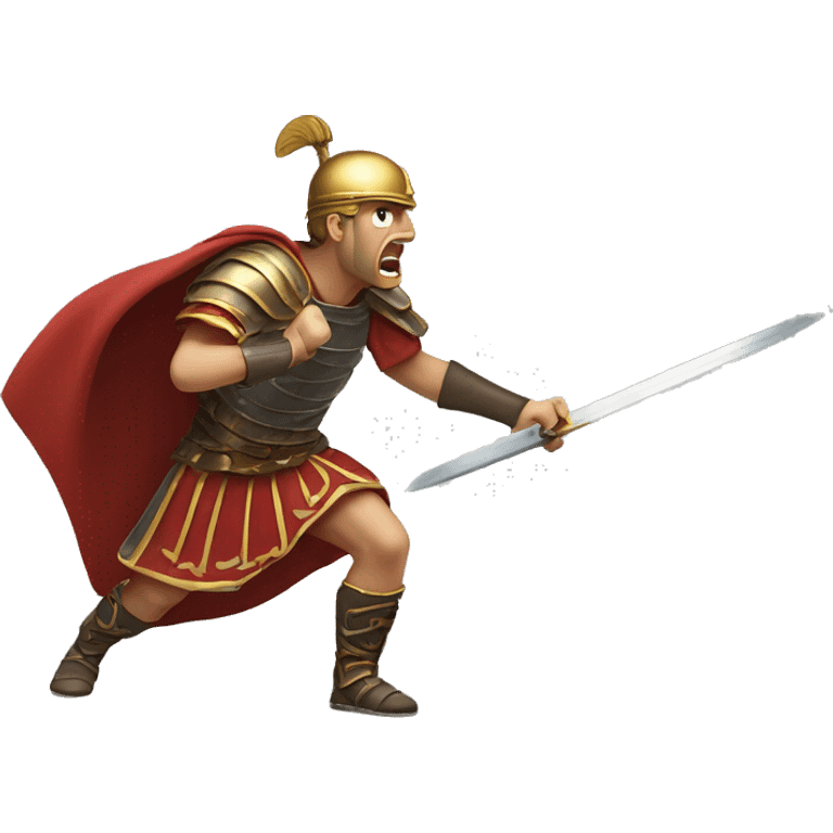 Angry General Throwing Sword on Ground: A Roman general with a furious expression, throwing his sword to the ground, with his cape dramatically flowing behind him, clearly irritated by a battle setback. emoji