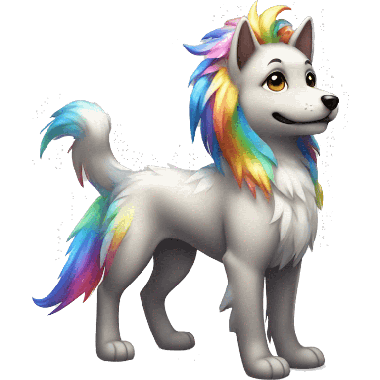 Shiny Sparkle-Dog-Fakémon With Rainbow mane full body emoji