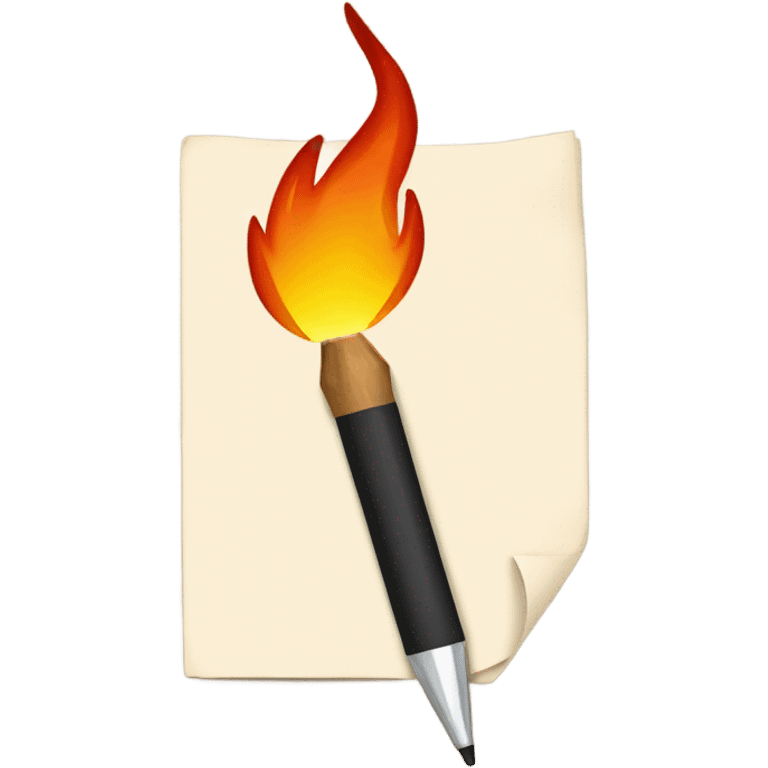 A hand writing on paper with a pen and the paper burning emoji