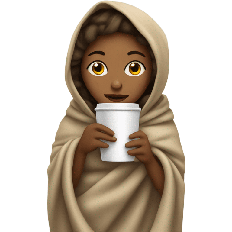 girl inside a blanket sipping coffee eyes closed emoji