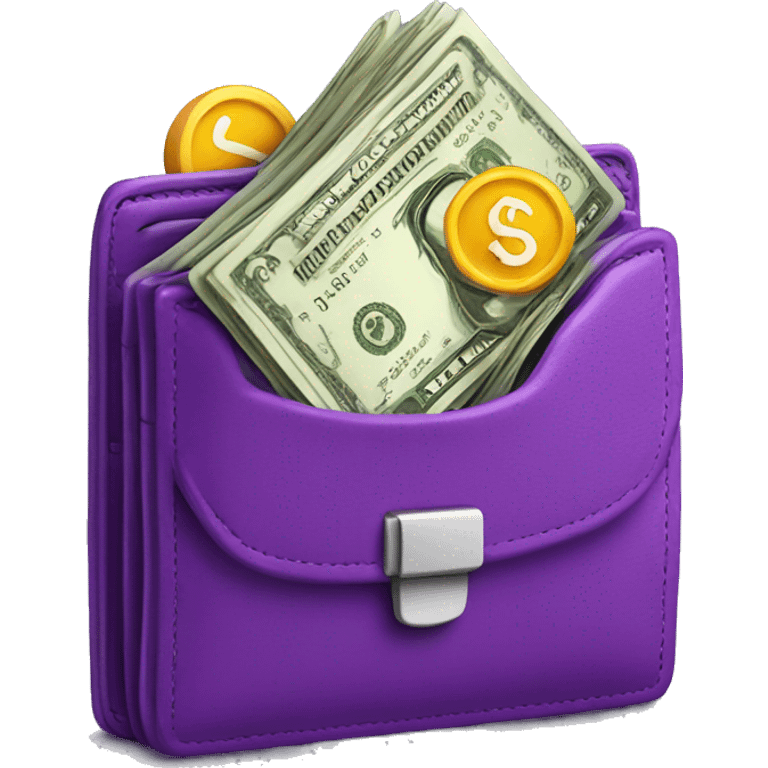 purple wallet with money coming out emoji