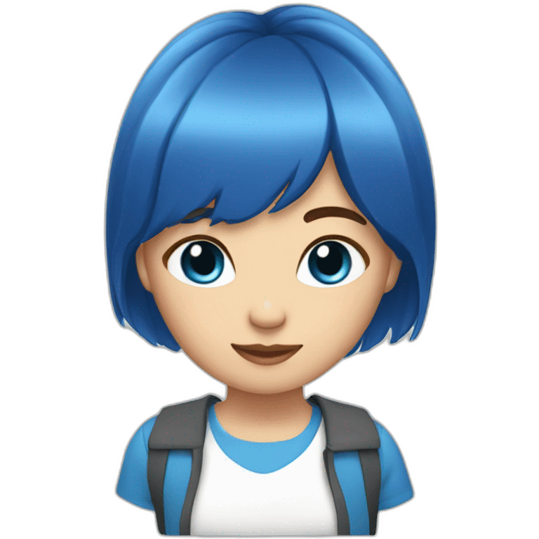 girl blue short hair mullet face blue eyes emoji