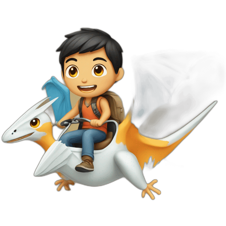 Half Asian boy riding a flying pterodactyl emoji