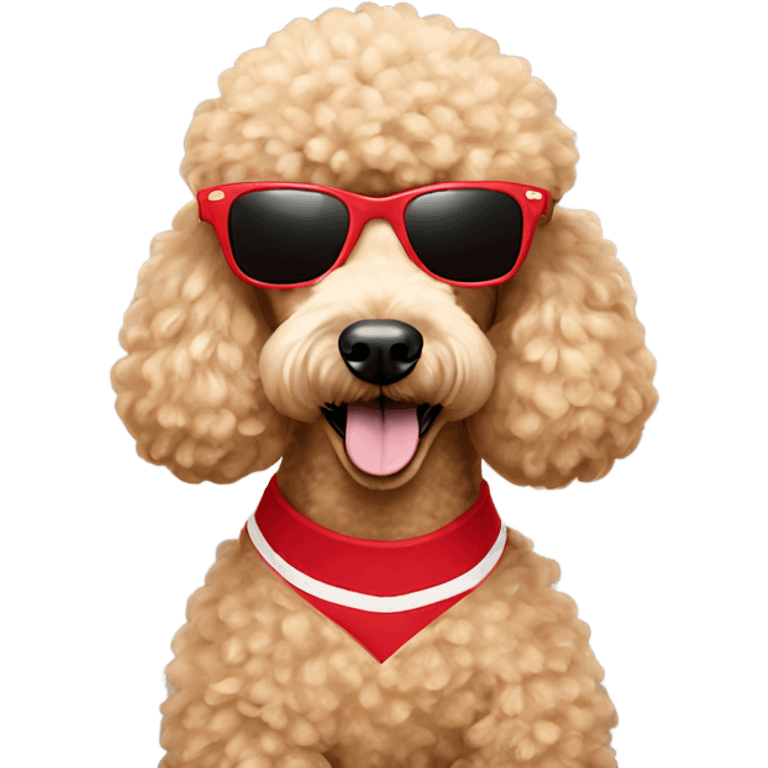 Apricot Poodle wearing a Cornhusker jersey and sunglasses  emoji