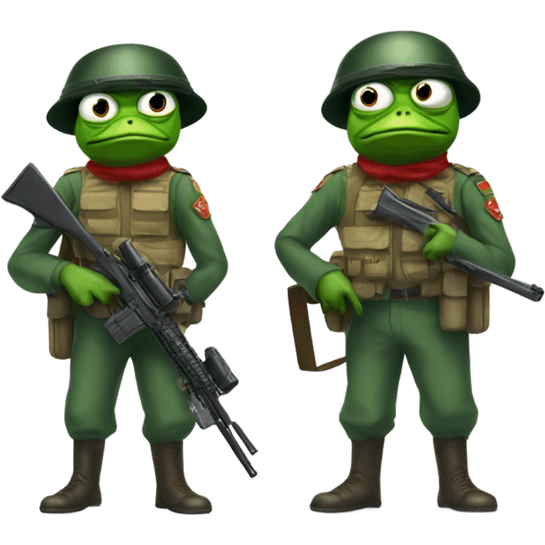 pepe le frog with soldier gear and a gun looking traumatized  emoji