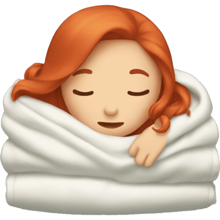 Girl with red hair sleeping in blanket emoji