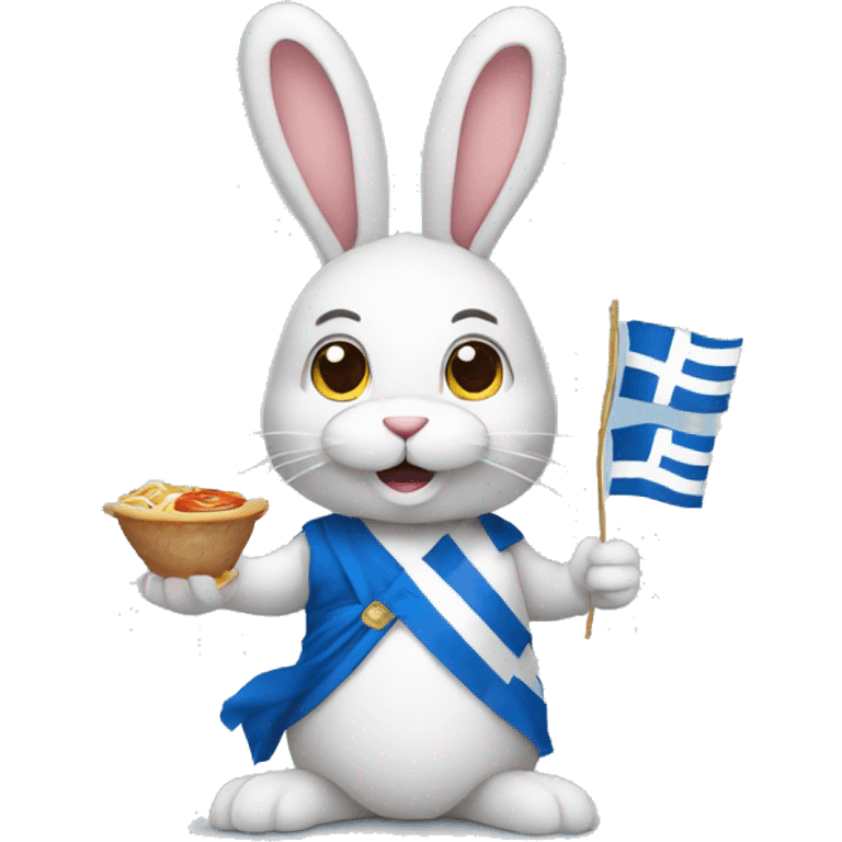 Easter bunny wearing a Greek flag holding a gyros emoji