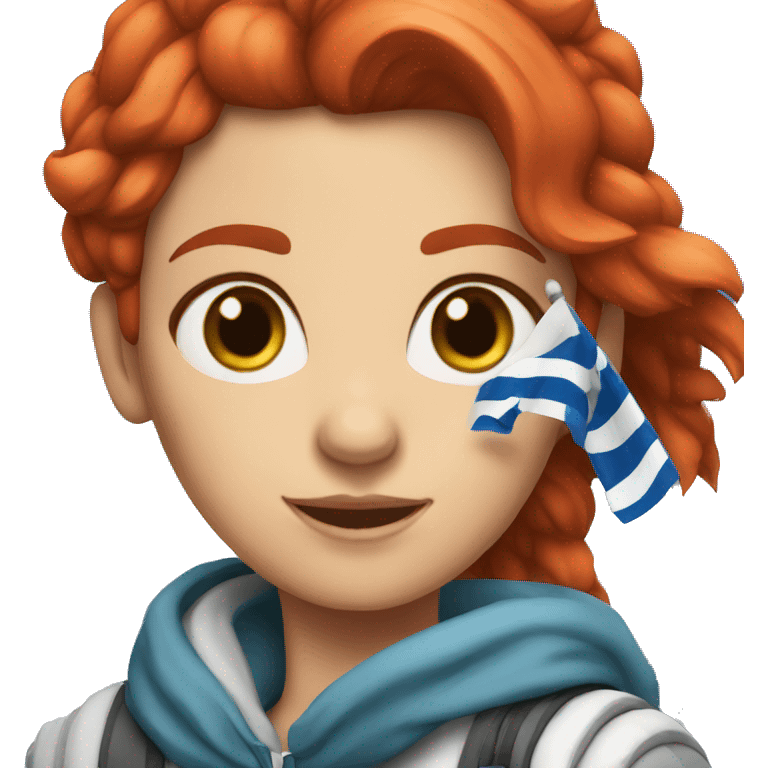 a red hair female on everest with greek flag emoji