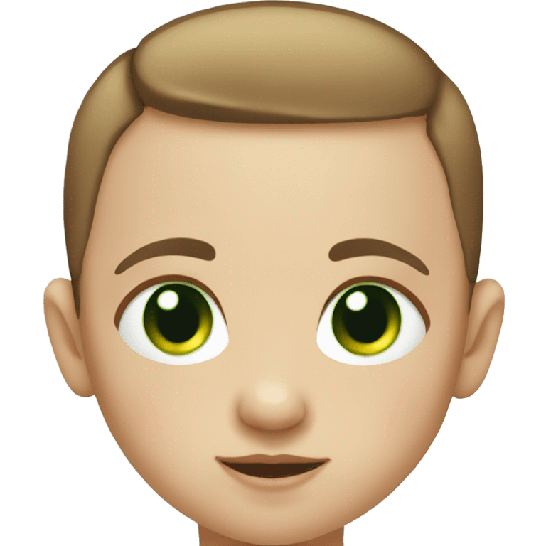 a young white baby with short brown hair (a buzzcut) and green eyes emoji