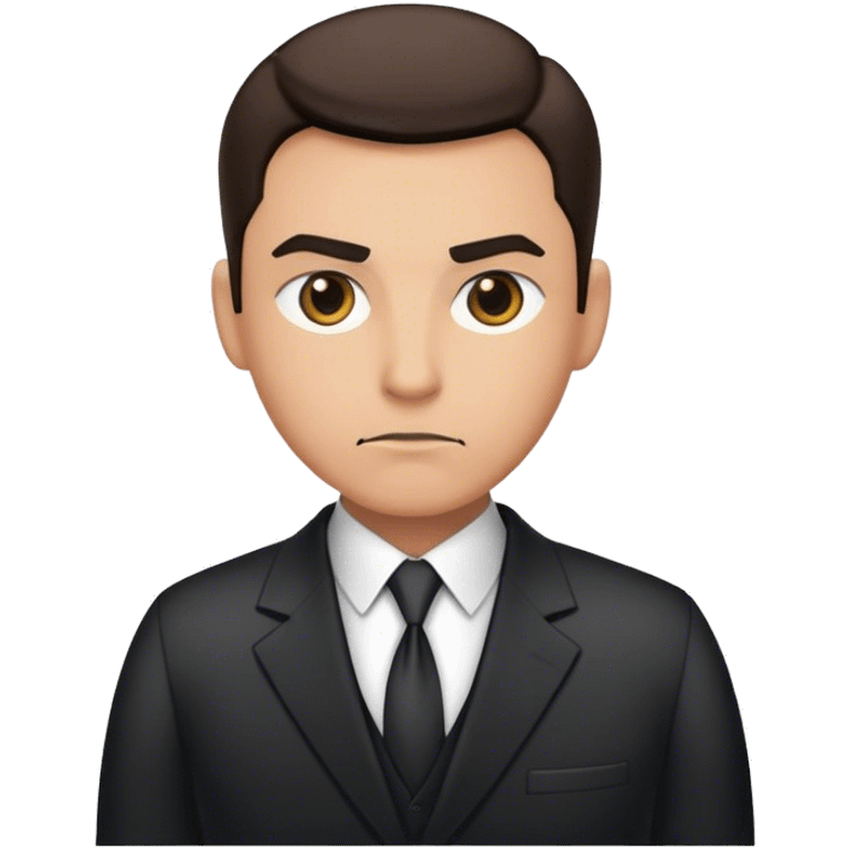 A secret intelligence agent wearing a formal suit, appearing serious and professional, with a mysterious and authoritative presence emoji