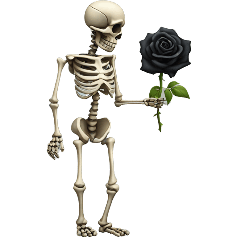 Skeleton with black rose in hand seriously judging, standing emoji