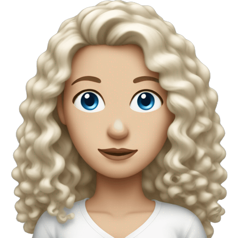 Blue-eyed White brunette woman with long curly hair  emoji