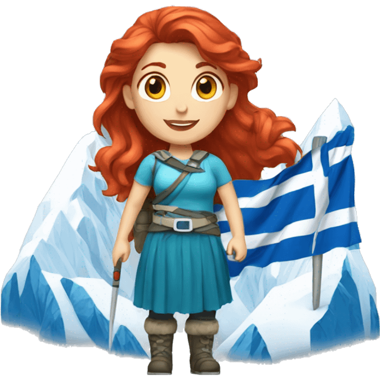 a red hair female on everest with greek flag emoji