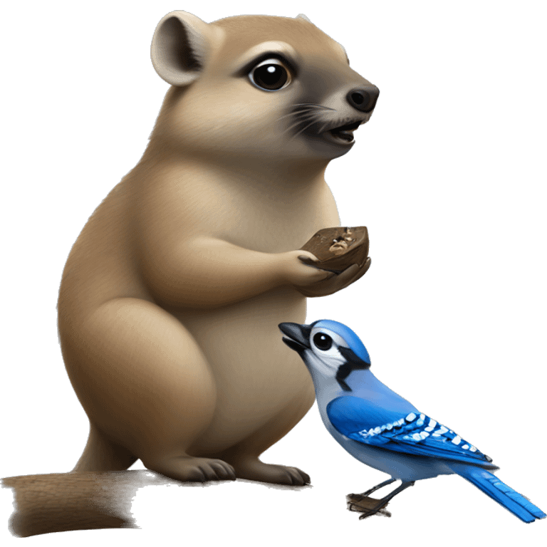 Fat hyrax kissing a blue jay  emoji