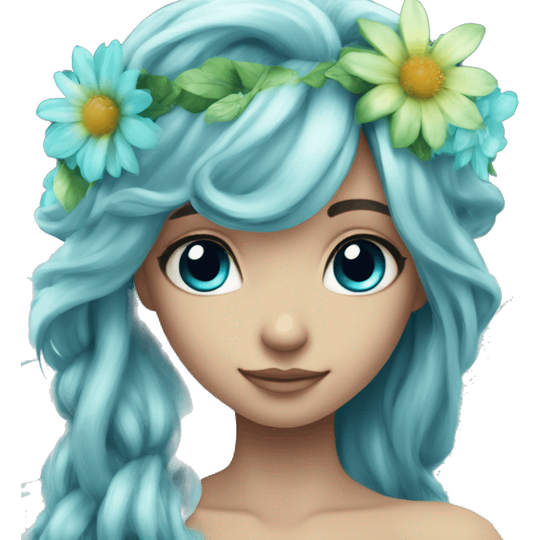 Beautiful, flower, fairy, blue, turqoise, silver, long hair, big wings emoji