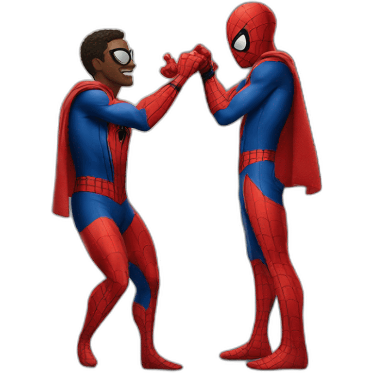 two people in Spider-Man costumes are pointing at each other emoji