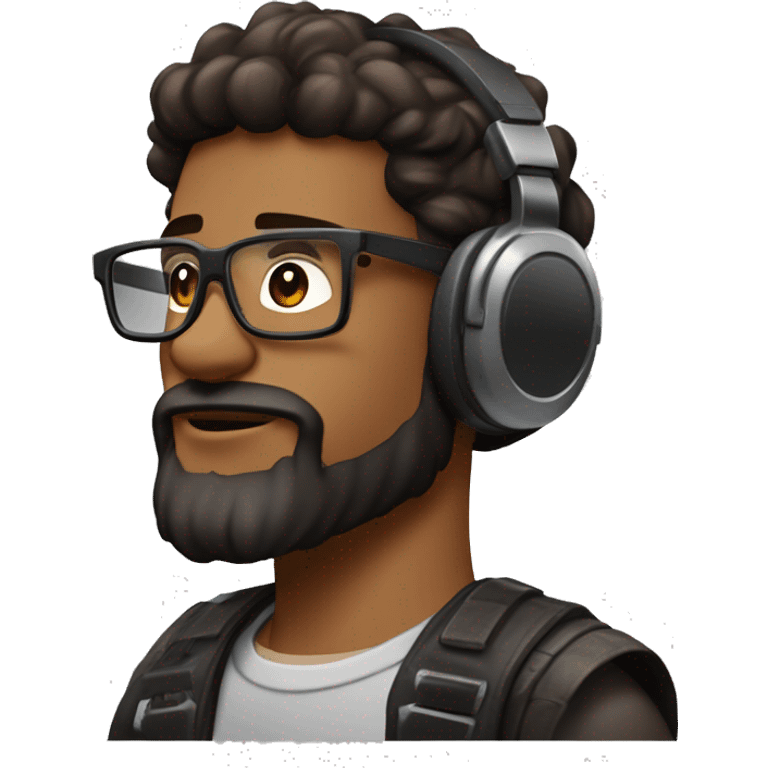 Chaval de 22 años con barba negra y pelo marron con mechas rubias jugando con mandos, cascos gamer y gafas emoji