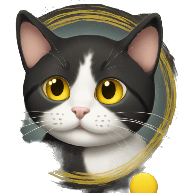 A fancy 'W' in a black circle background with a cute yellow blob cat peeking out from behind it. The front of field is the W in the circle. The cat is just a cartoon face stickingout. emoji