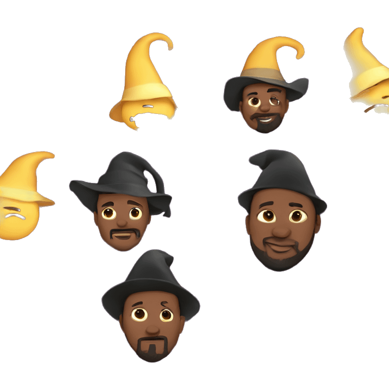 a fat, black-bearded, black man wearing a wizard's hat with stars and crescent moons on it emoji