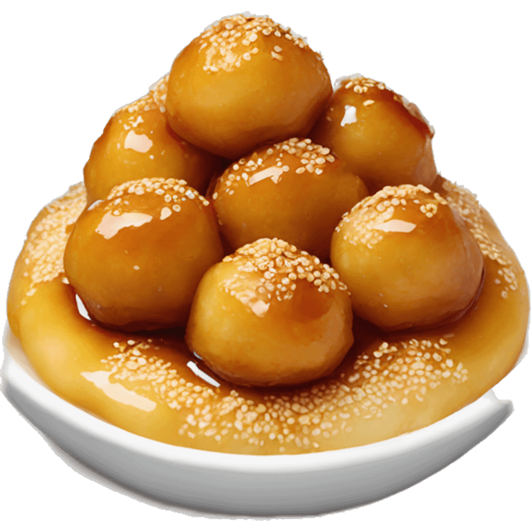 Greek loukoumades in a plate with honey drizzle and sesame seeds emoji