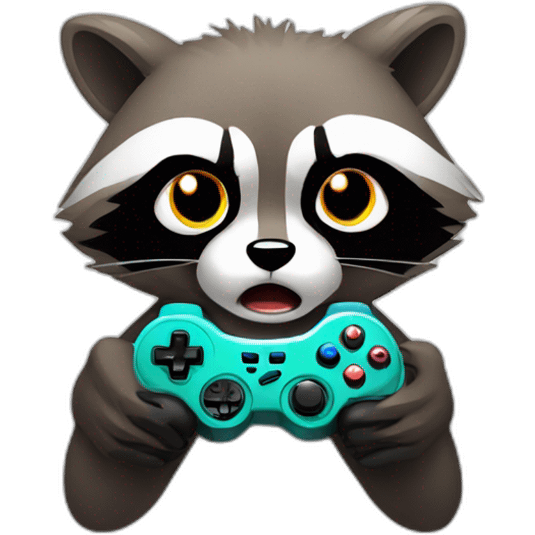 angry raccoon holding a gamepad emoji