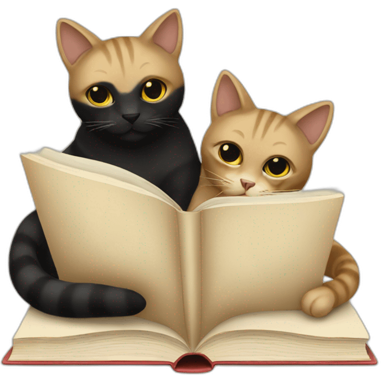 Beige and black cats reading book emoji