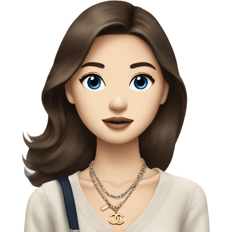 Realistic brown hair blue eyes Chanel Asian Girl with Birkin bag and Chanel necklace emoji