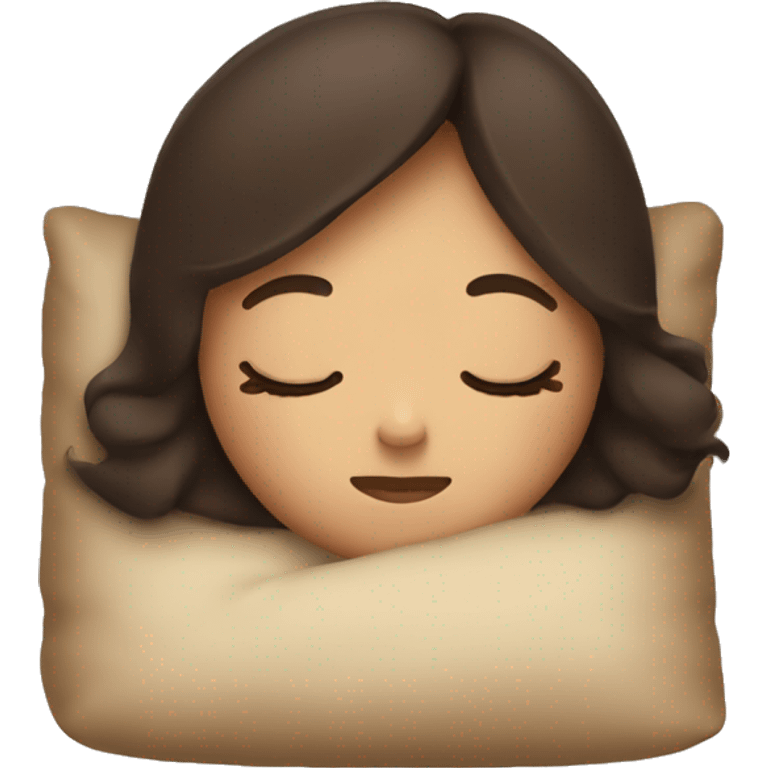 Tan girl with dark brown hair sleeping on pillow, cute emoji