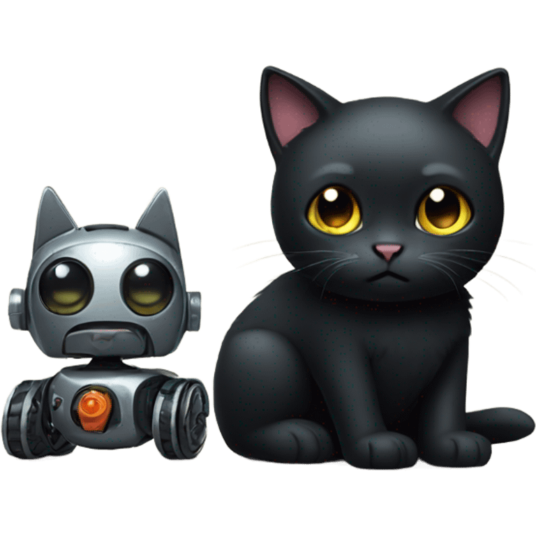 Sad Black Cat with Toy Robot emoji