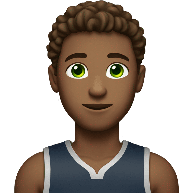 create a boy basketball player with green eyes and brown hair so that he has a basketball in his hand emoji