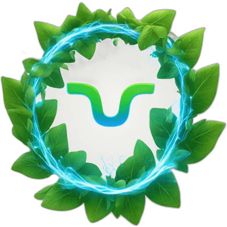 blue "e" from Engie logo and electrical sparks made from green leaves emoji