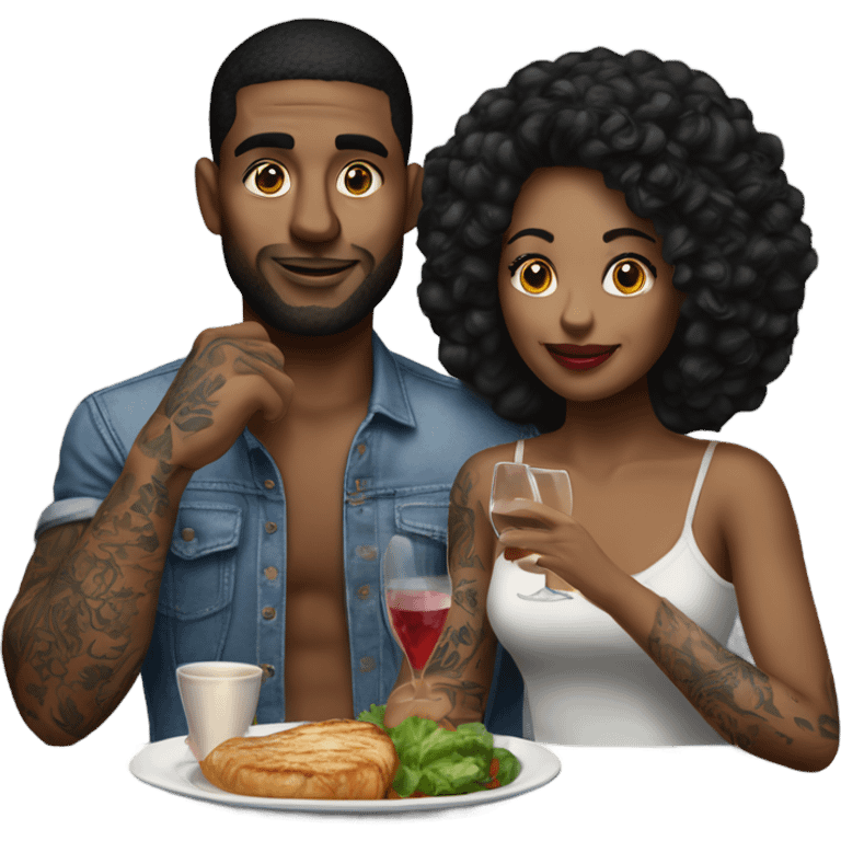 Romantic dinner date with hyper Realistic slightly tattooed model couple  emoji