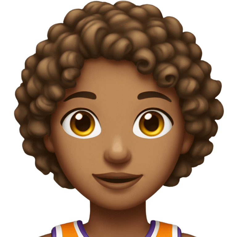 Basketball girl with curly short brown hair and brown eyes and she’s tan emoji