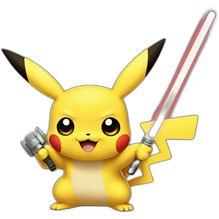 pikachu with the face of yoda and wolverine claws holding a lightsaber emoji